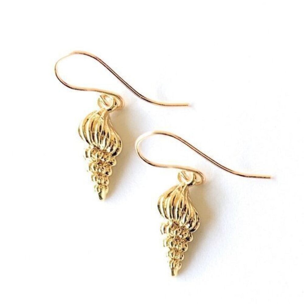 Gold Seashell Dangle Earrings 14K Gold Filled Wires Womens Girls Handmade USA